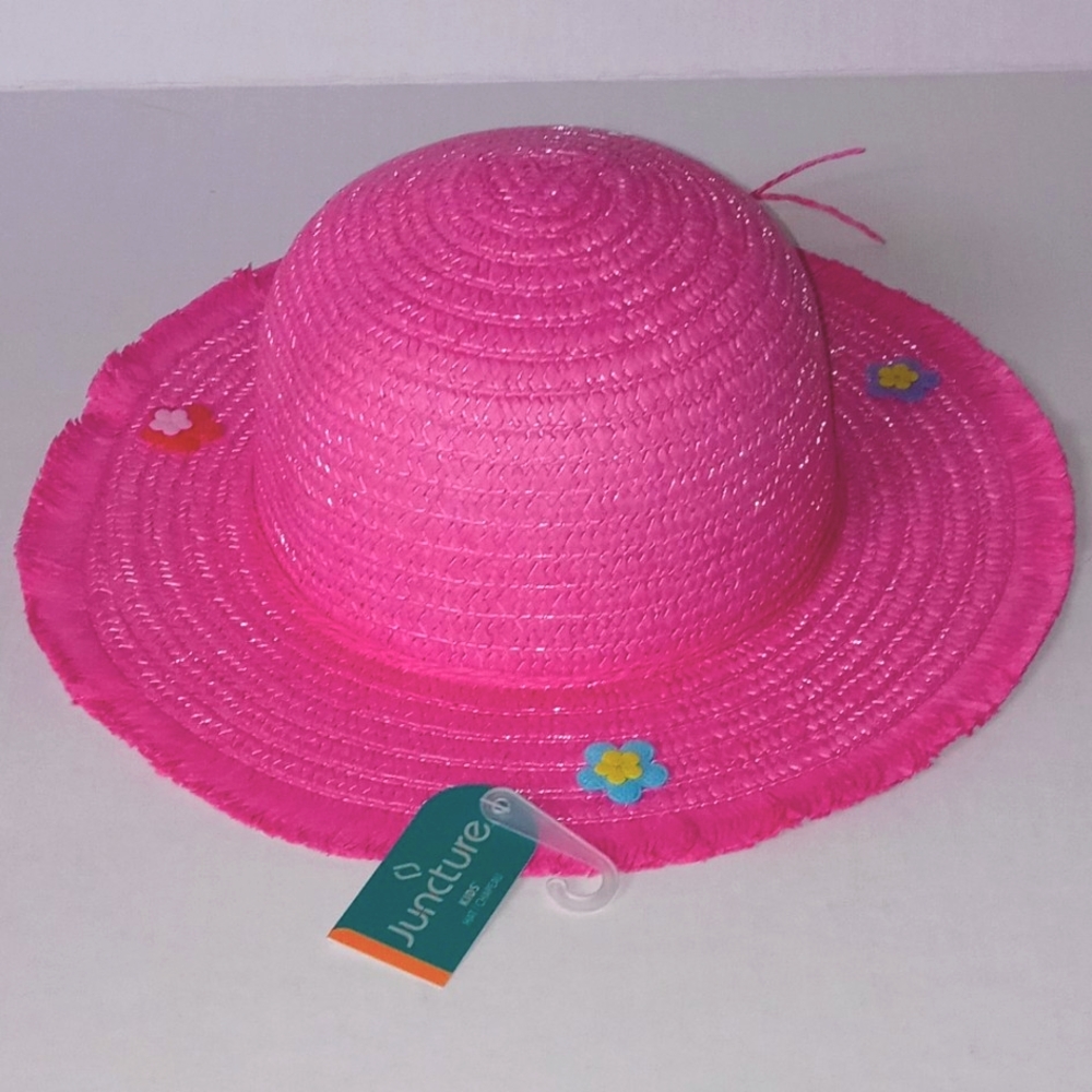 💚💲4/$20.💐 Girls Hat, pink with flowers, straw look. Easter, Church. OS